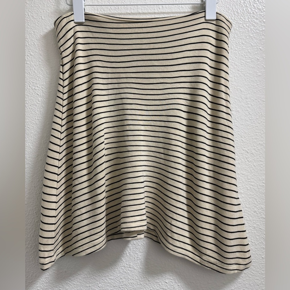 Reformation Striped Flounce Skirt Back Zip Flowy Stretch Tan Black Womens Small